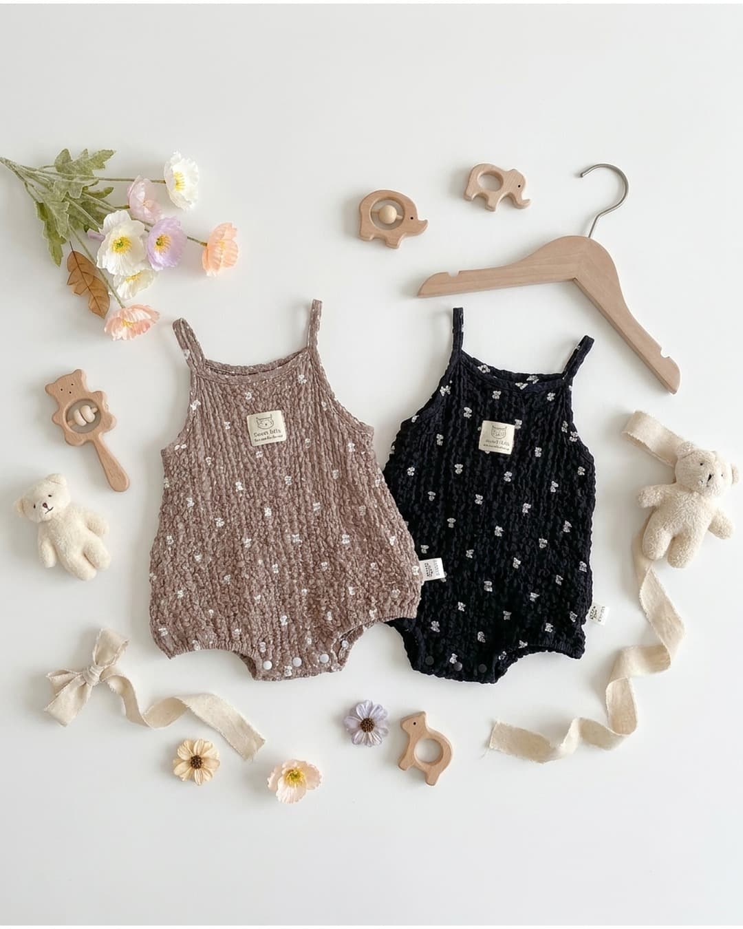 🌿 初夏の風を感じる可愛いドット柄シャーリング ロンパース ✨

ぽこぽことした立体感のあるシャー